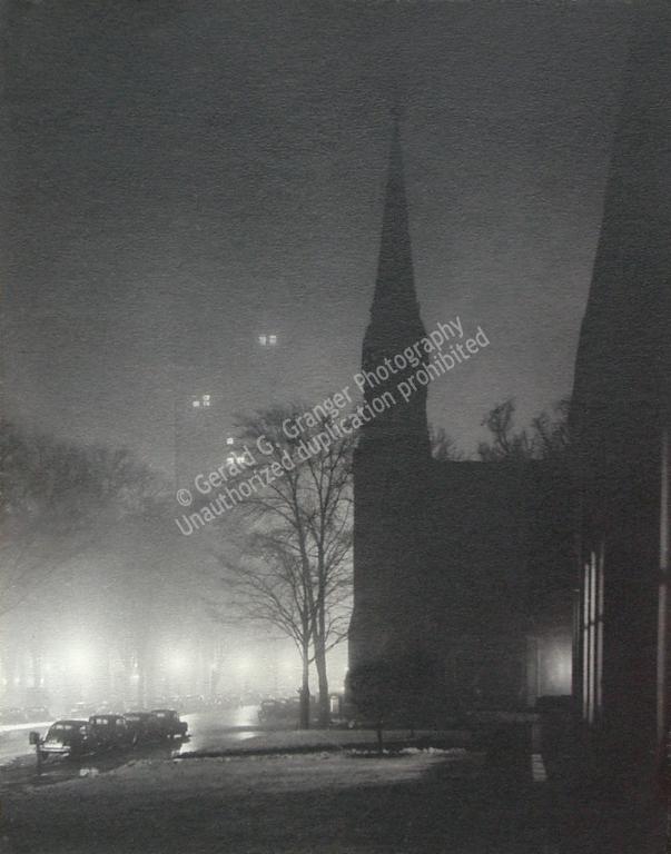 Photo of a church in fog